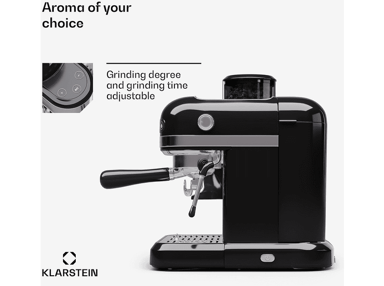 KLARSTEIN Bella Café Espresso — Cafetera espresso, 1550 W, Negro, 20 bar