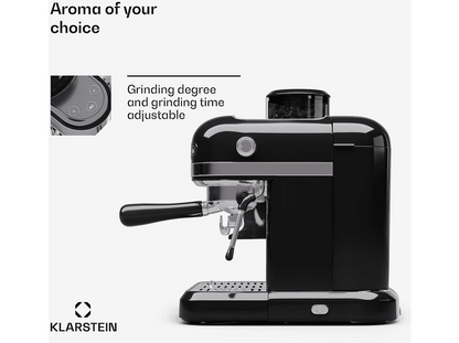 KLARSTEIN Bella Café Espresso — Cafetera espresso, 1550 W, Negro, 20 bar