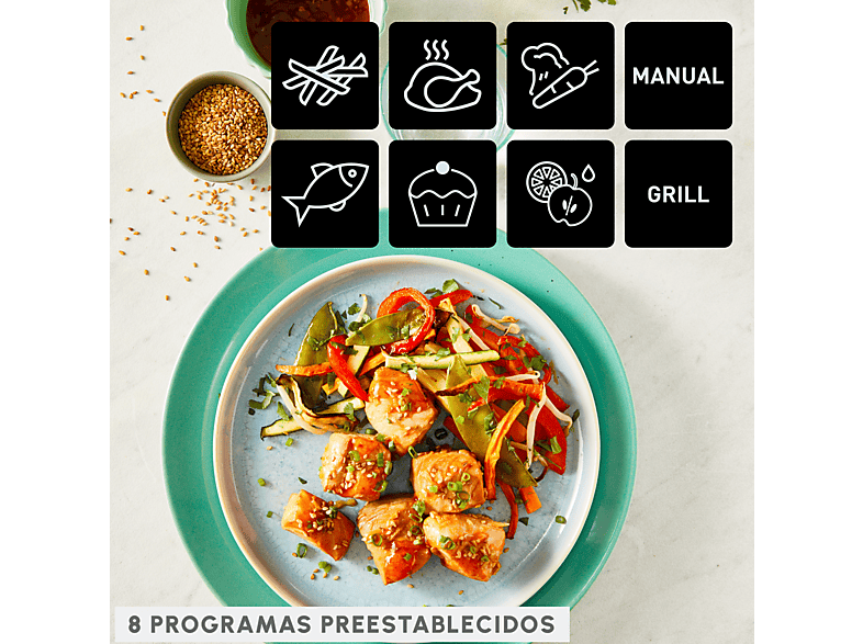 MOULINEX Dual Fry & Grill EZ905D — Freidora de aire, 2700 W, 8.3 L, Táctil, Inox