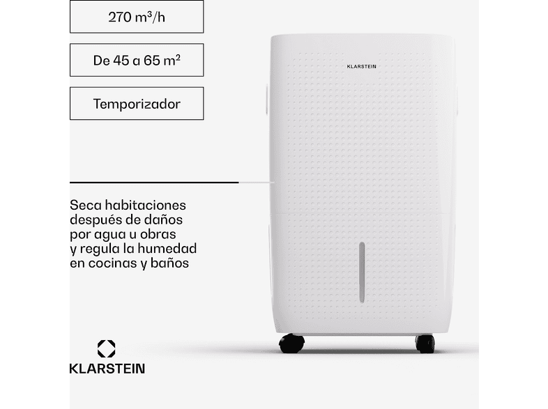 KLARSTEIN DryFy Connect — Deshumidificador, 65 m², Blanco, 8 l