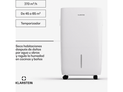 KLARSTEIN DryFy Connect — Deshumidificador, 65 m², Blanco, 8 l