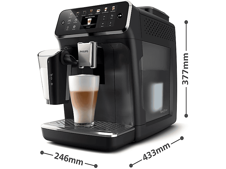 PHILIPS EP4441/50 — Cafetera superautomática, Negro, LatteGo, SilentBrew, 20 Bebidas