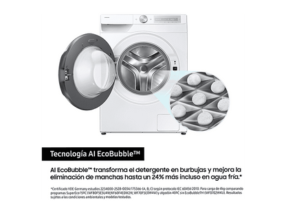 SAMSUNG WW90DG6U85HHU3 — Lavadora carga frontal, 9 kg, 23 programas, Blanco