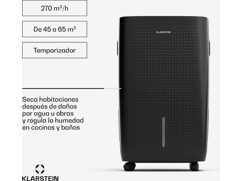 KLARSTEIN DryFy Connect — Deshumidificador, 65 m², Negro, 8 l