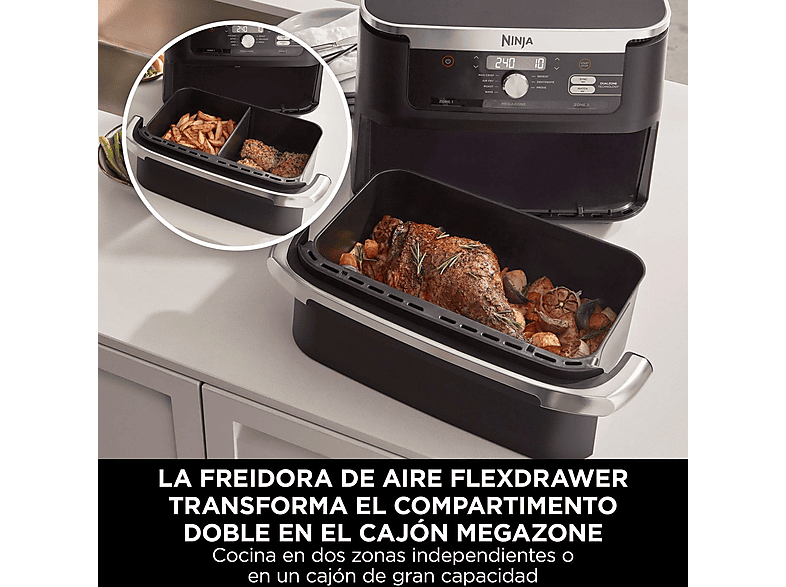 NINJA FlexDrawer 7 en 1 AF500EU — Freidora de aire, 2470 W, Negro, 7 Programas, Capacidad 10.4l