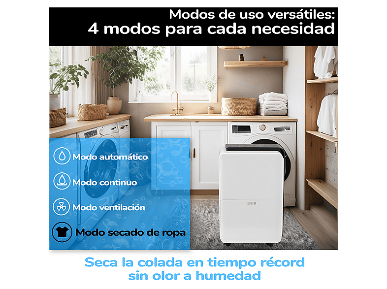 HJM DHM30: 30L/día — Deshumidificador, Superficie 55-60 m2, Silencioso, Depósito 4L, 210W