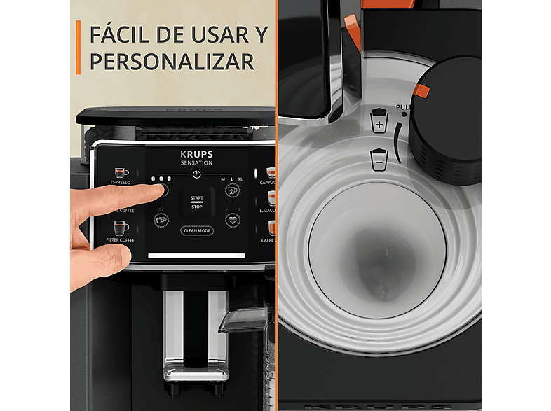 KRUPS Sensation Milk EA912B — Cafetera superautomática, 1450 W, 1.7 L, Depósito de leche 0.3 L, Táctil