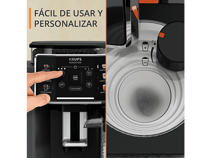 KRUPS Sensation Milk EA912B — Cafetera superautomática, 1450 W, 1.7 L, Depósito de leche 0.3 L, Táctil