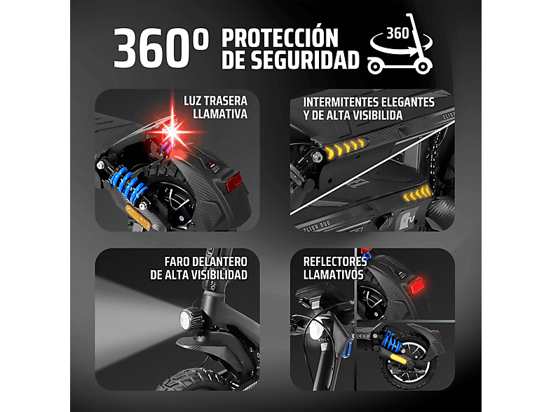 ZWHEEL ZLion Duo — Patinete eléctrico, Pot. máx. 2000 W, Carga máx. 120 kg, 15000 mAh, Negro