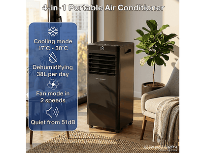 ERIKSSØN Silent Comfort Series Mobile Air conditioner Negro — Aire acondicionado portátil, 30 m², 10000 fg/h, 61 dB(A)