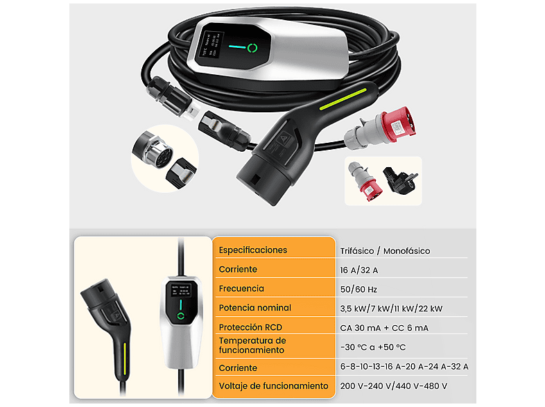 SMORGR 22KW 6A-32A,Tipo 2,IP67 — Cargadores vehículos eléctricos, Negro