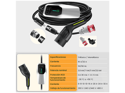 SMORGR 22KW 6A-32A,Tipo 2,IP67 — Cargadores vehículos eléctricos, Negro