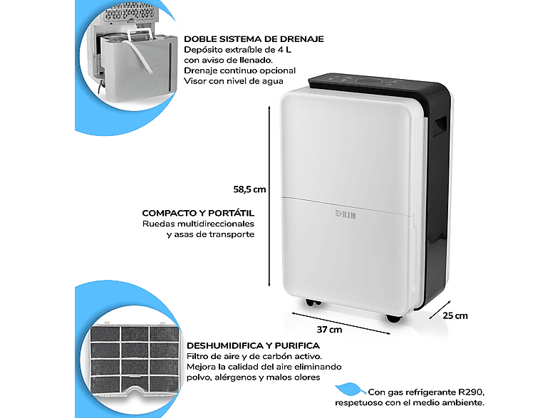HJM DHM30: 30L/día — Deshumidificador, Superficie 55-60 m2, Silencioso, Depósito 4L, 210W