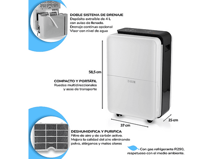 HJM DHM30: 30L/día — Deshumidificador, Superficie 55-60 m2, Silencioso, Depósito 4L, 210W