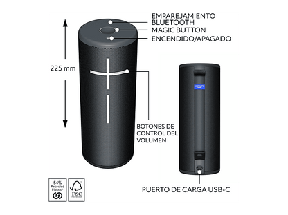 ULTIMATE EARS MEGABOOM 4 BLACK — Altavoz inalámbrico, 0 W, Bluetooth, Negro, 20 horas