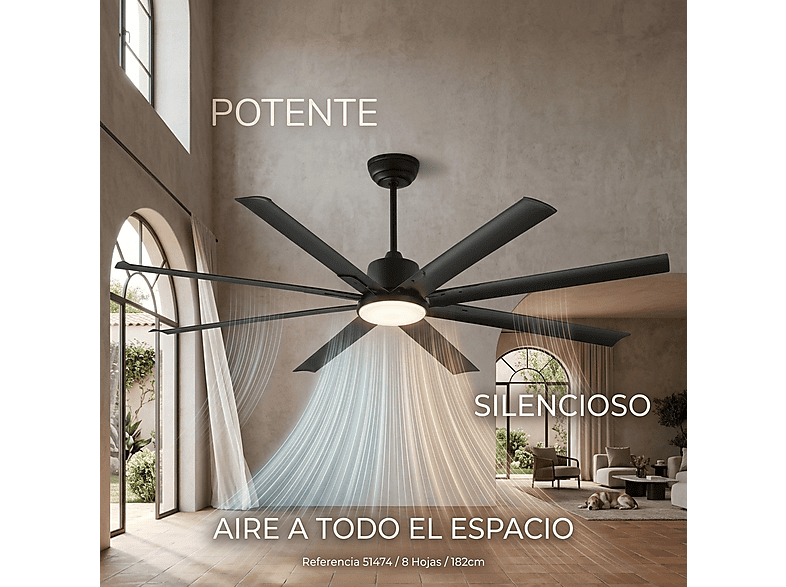 SELEOK NAPOLI_182 — Ventilador de techo, 6 velocidades, Negro