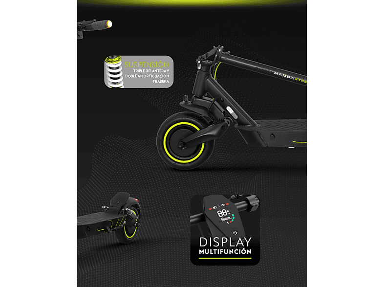 OLSSON MAMBA X-TREM DUAL 50km Autonomía — Patinete electrico, Pot. máx. 2000 W, Carga máx. 120 kg, 15000 mAh, Negro