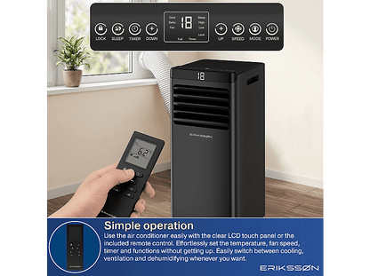 ERIKSSØN Silent Comfort Series Mobile Air conditioner Negro — Aire acondicionado portátil, 30 m², 10000 fg/h, 61 dB(A)