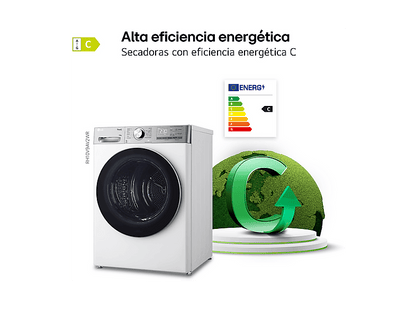 LG RH10V9AV2WR — Secadora bomba de calor, 10 kg, 14 programas, Blanco, Display LED