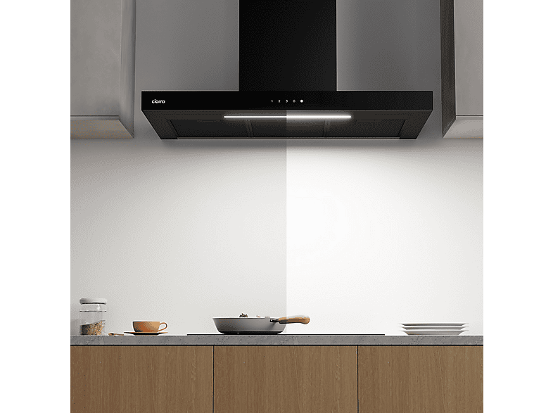 CIARRA CBCB9102 — Campana Decorativa, 4 velocidades, 650 m³/h, 900 mm, Negro