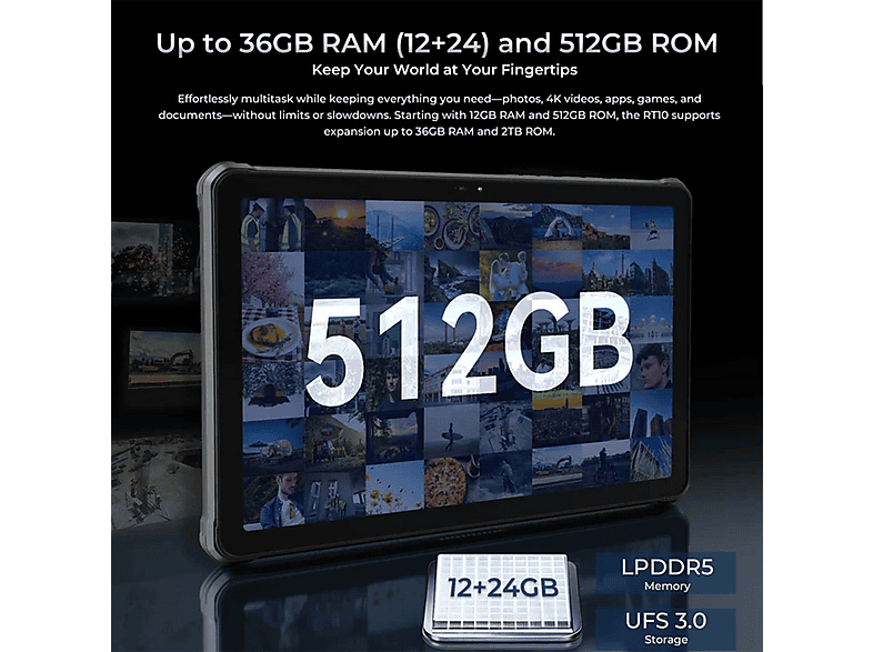 OUKITEL RT10 Rugerizada — Tablet, 512 GB, Negro, 12 GB RAM, 11,1" QHD+