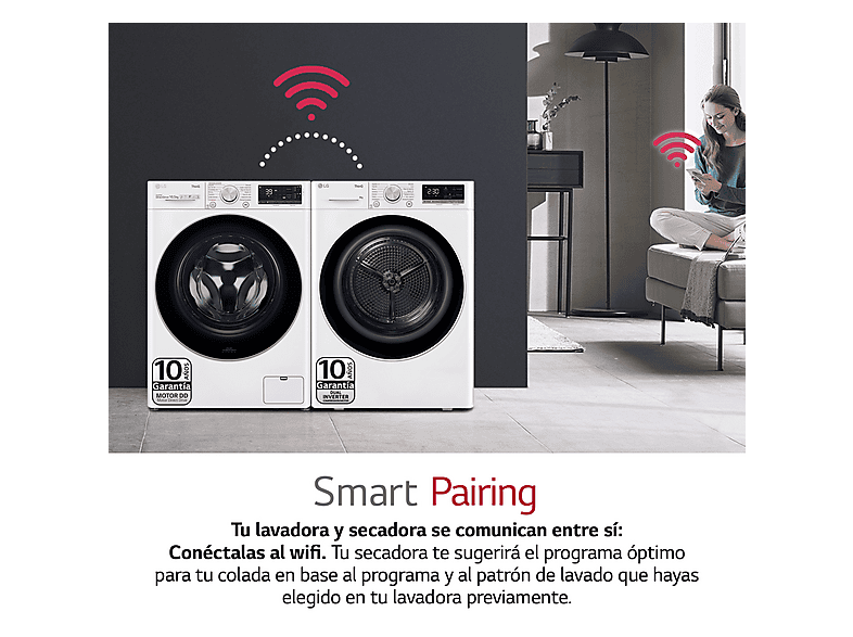 LG RH90V5AV6N — Secadora, 9 kg, 14 programas, Blanco, Bomba de calor