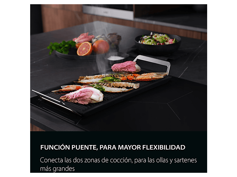 AEG TI63IQ30FB — Placa inducción, Zona grande 28 cm, 59 cm, Negro, 3 zonas