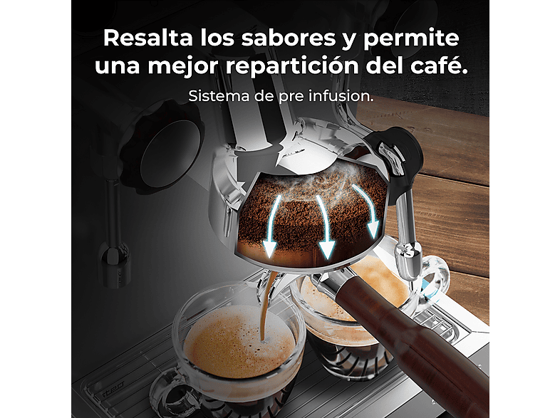 CECOTEC Baristeo Classic — Cafetera express, 2700 W, Preinfusión, Portafiltro 58 mm, Plata