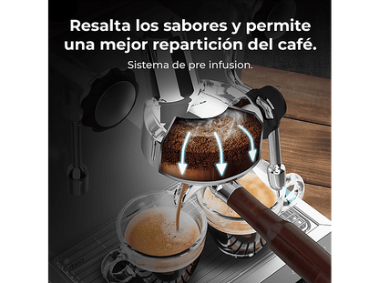 CECOTEC Baristeo Classic — Cafetera express, 2700 W, Preinfusión, Portafiltro 58 mm, Plata
