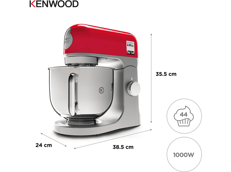 KENWOOD- — Robot de cocina, 1000 W Bol de 5 l, Rojo, Kenwood kMix KMX750RD, Amasadora de repostería