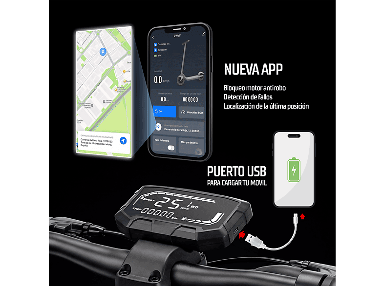 ZWHEEL ZLion Duo — Patinete eléctrico, Pot. máx. 2000 W, Carga máx. 120 kg, 15000 mAh, Negro
