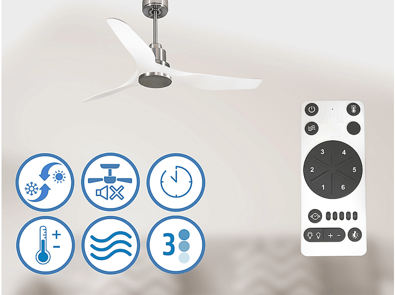 PURLINE ThassosD127C0464486 — Ventilador de techo, 6 velocidades, Plata