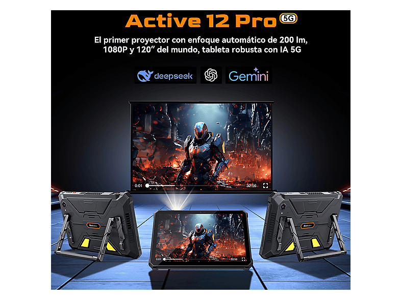 BLACKVIEW Active 12 PRO 5G con teclado y correa — Tablet, 256 GB, Negro, 12 GB RAM, 11" Full-HD+