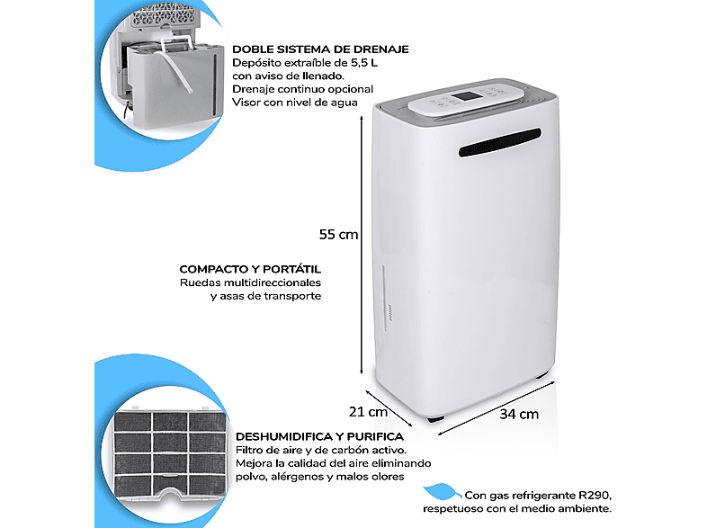 HJM DHM20L — Deshumidificador, 20L/día, 35-40m², 210W, 40 m²