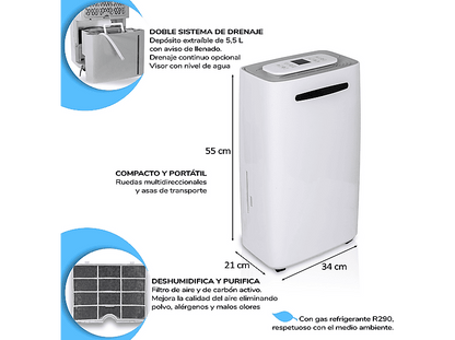 HJM DHM20L — Deshumidificador, 20L/día, 35-40m², 210W, 40 m²