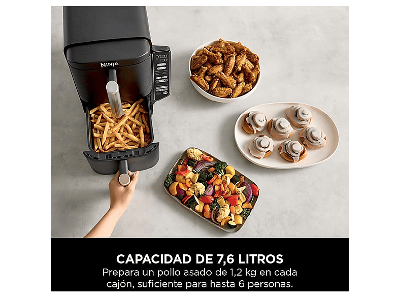 NINJA SL300EU — Freidora de aire, 2470 W, Negro, 7.6 l dividido en 2 bandejas