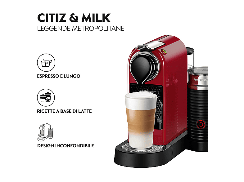 KRUPS Nespresso Citiz & Milk XN7615 — Cafetera de cápsulas, 1260 W, Rojo, 19 bar
