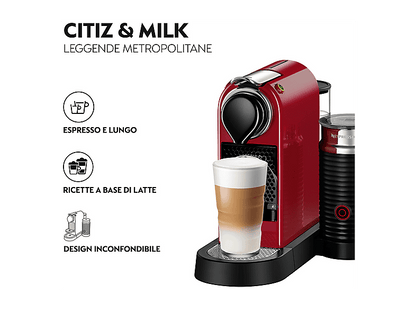 KRUPS Nespresso Citiz & Milk XN7615 — Cafetera de cápsulas, 1260 W, Rojo, 19 bar
