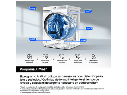 SAMSUNG WW90DG6U85HHU3 — Lavadora carga frontal, 9 kg, 23 programas, Blanco