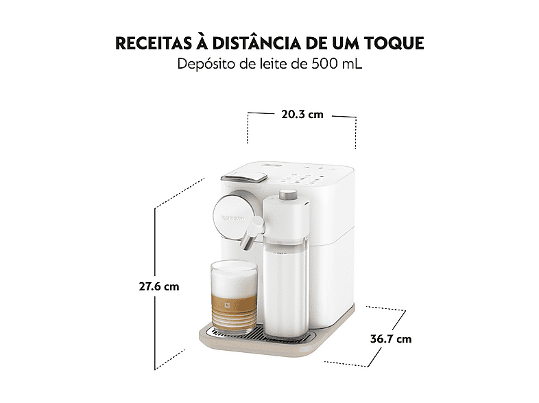 DE LONGHI — Cafetera de cápsulas, De'Longhi Nespresso® Gran Latissima EN640.W, 1400W, Blanco, 19 bar