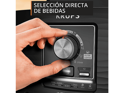 KRUPS Intensity EA50K9 — Cafetera superautomática, Compacta, Negro, 4 bebidas, Espumador de leche manual