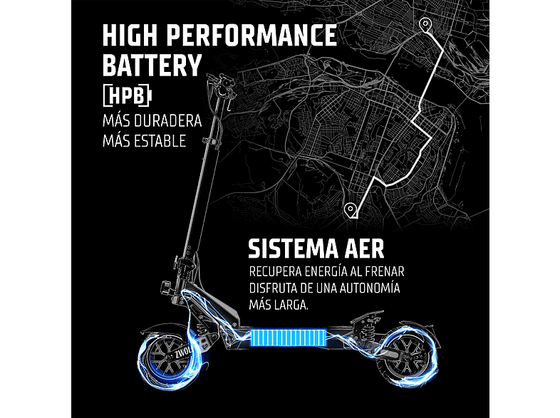 ZWHEEL ZWolf Duo — Patinete eléctrico, Pot. máx. 2000 W, Carga máx. 120 kg, 20000 mAh, 70 km autonomía
