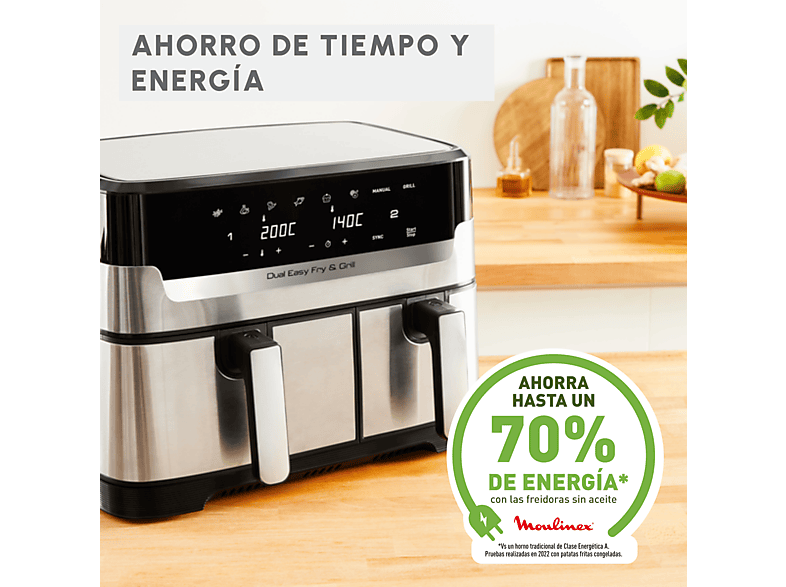 MOULINEX Dual Fry & Grill EZ905D — Freidora de aire, 2700 W, 8.3 L, Táctil, Inox