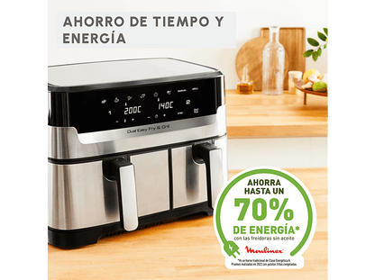 MOULINEX Dual Fry & Grill EZ905D — Freidora de aire, 2700 W, 8.3 L, Táctil, Inox