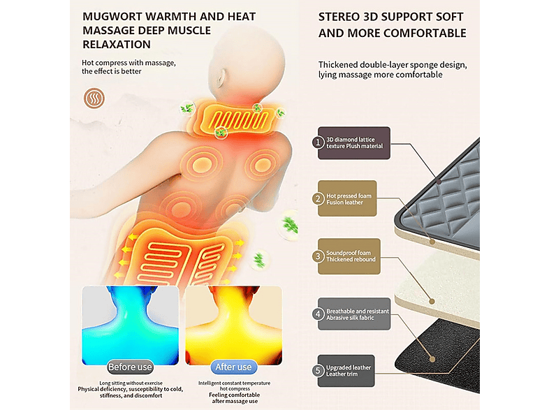 INF Colchoneta de masaje con almohadillas térmicas para masaje de cuerpo c — Masajeador, Gris