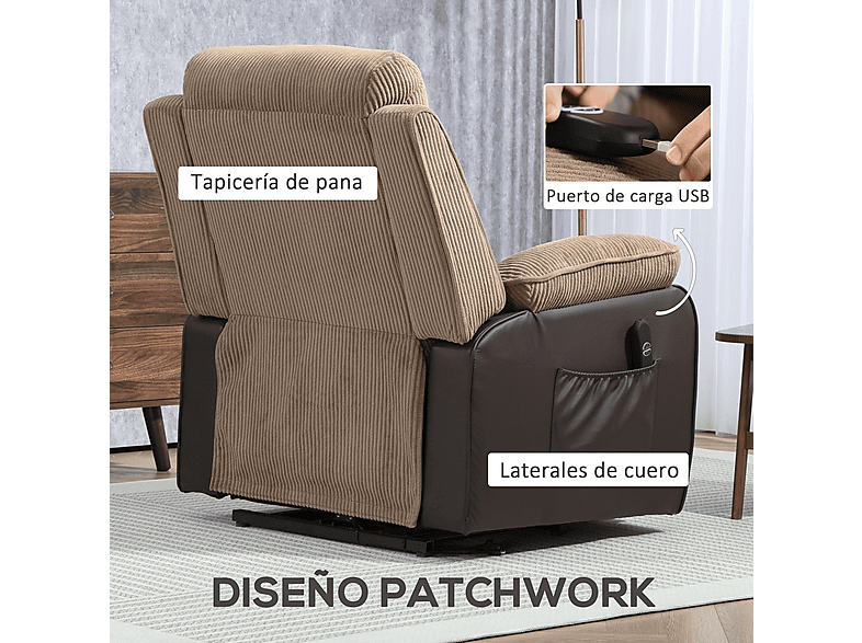 HOMCOM 713-178V92BN — Sillón levanta personas, 46 kg, Marrón