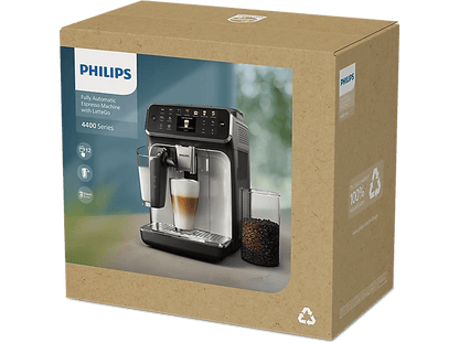 PHILIPS EP4441/50 — Cafetera superautomática, Negro, LatteGo, SilentBrew, 20 Bebidas