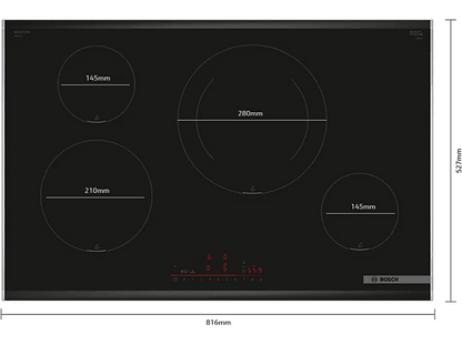 BOSCH PIE875HC1E — Placa inducción, 28 cm, 80 cm, Negro, 4 zonas
