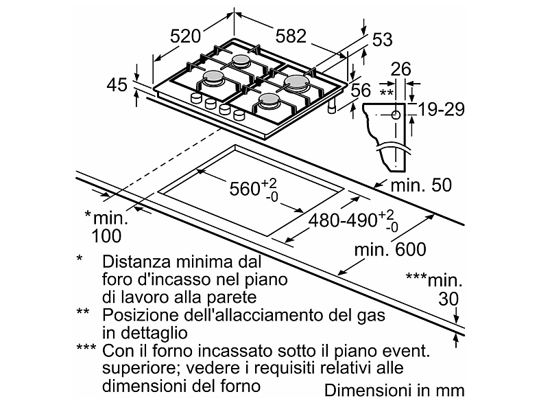 BOSCH Serie 4 PGP6B6K80 — Placa de gas, 58,2 cm, Negro, 4 zone(s) zonas
