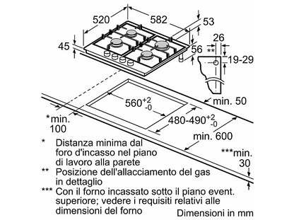 BOSCH Serie 4 PGP6B6K80 — Placa de gas, 58,2 cm, Negro, 4 zone(s) zonas